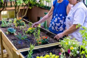 Seniors engaging in therapeutic gardening activities Belleville garden maintenance — neat flower beds and seasonal care, Belleville garden bed care with weeding, mulching, and seasonal maintenance